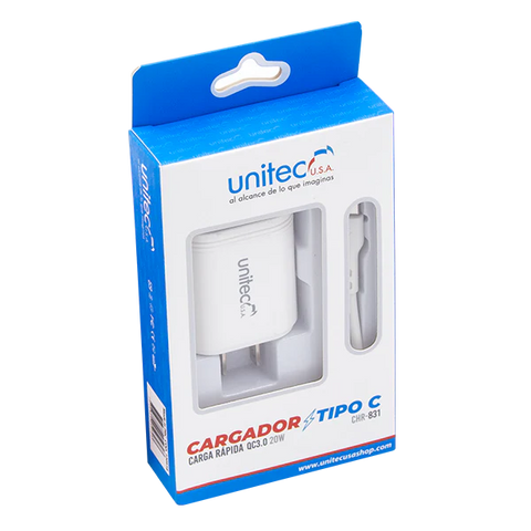 CARGADOR TIPO C CARGA RÁPIDA QC 3.0 20W CHR 831 UNITEC